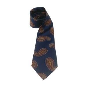 Burberrys Of London Men’s Vintage Navy Paisley Print Men’s Tie Circa 1980's